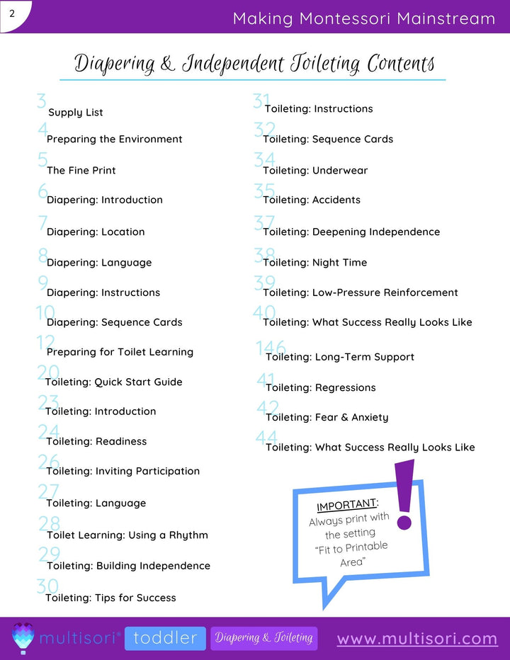 Montessori Toddler Diapering and Toilet Learning (Potty Training) Guide