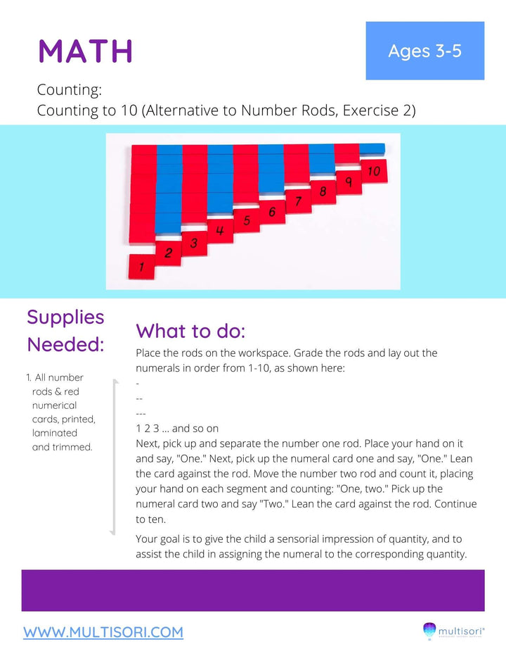 A worksheet alternative to using number rods in Montessori