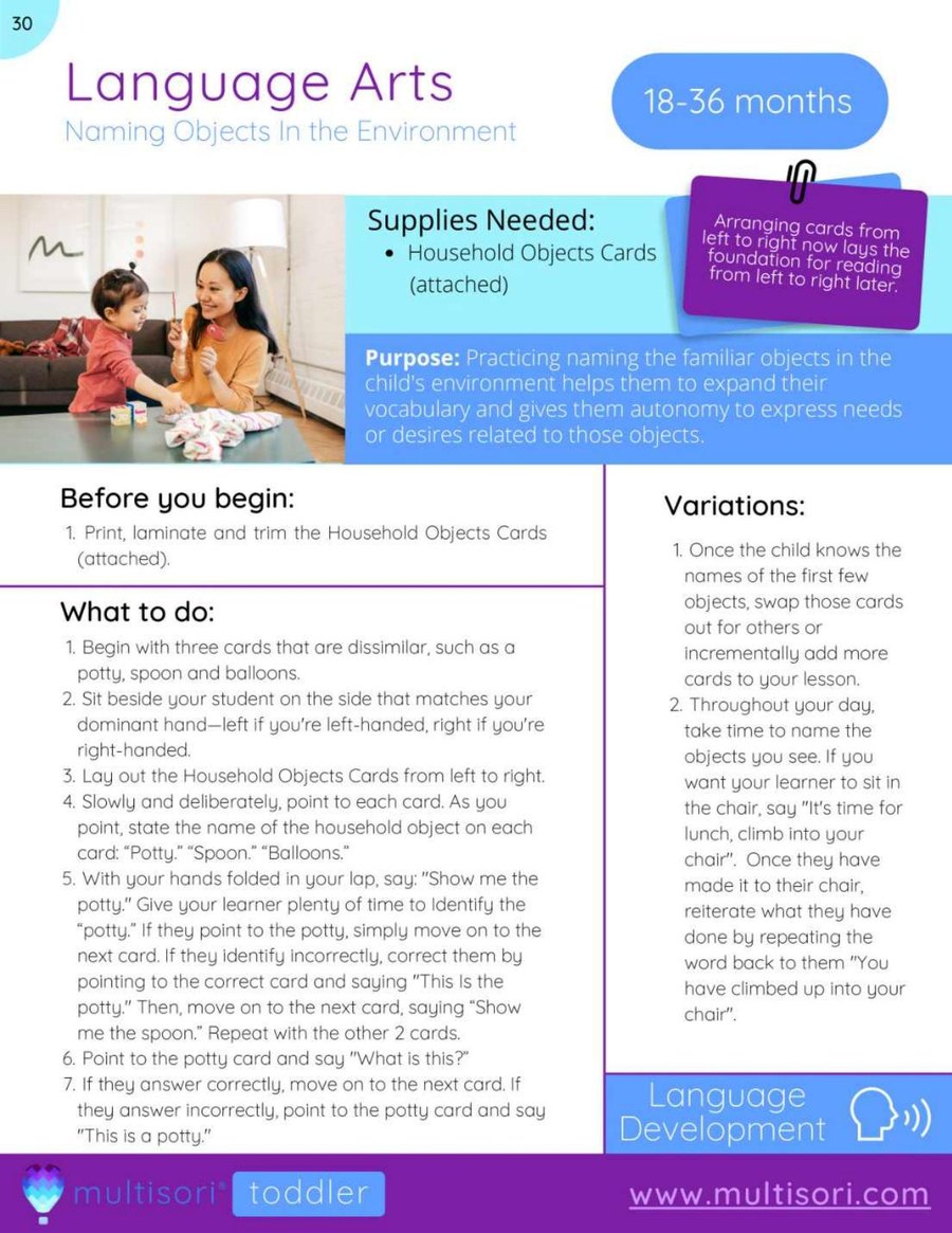 Sample page: a Toddler Language Arts lesson