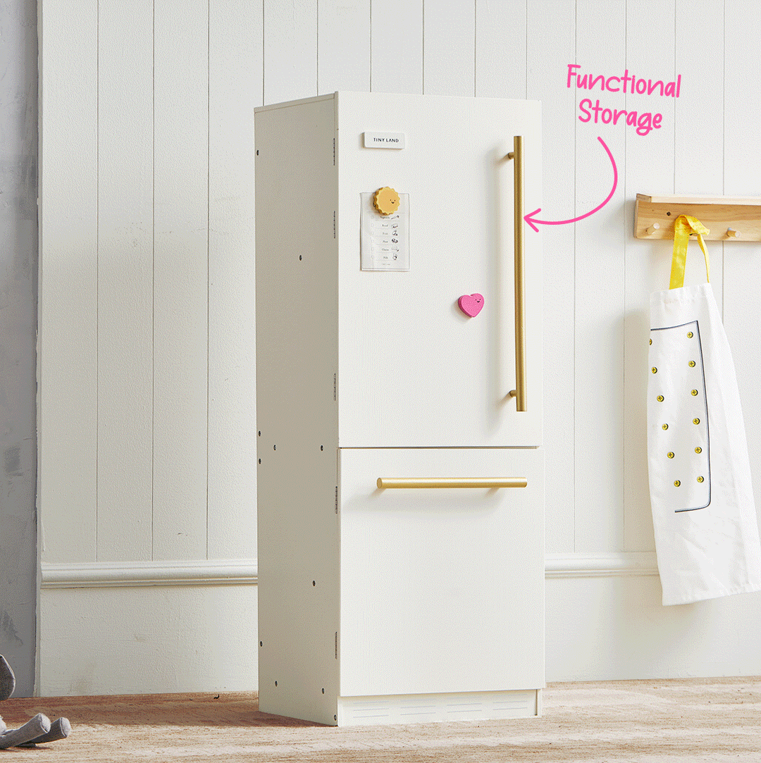 Play Kitchen Accessories – Play Kitchen Fridge: Wooden Cabinet Refrigerator for Kids