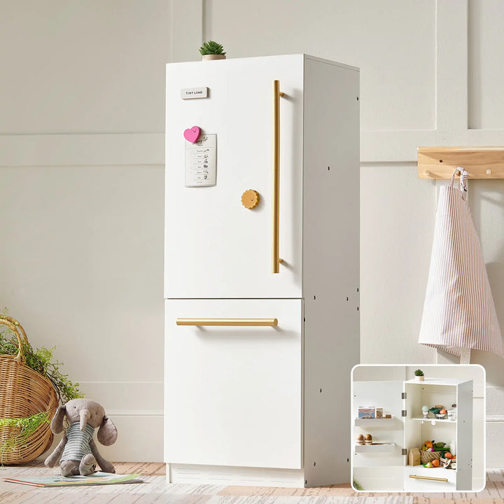 Play Kitchen Accessories – Play Kitchen Fridge: Wooden Cabinet Refrigerator for Kids