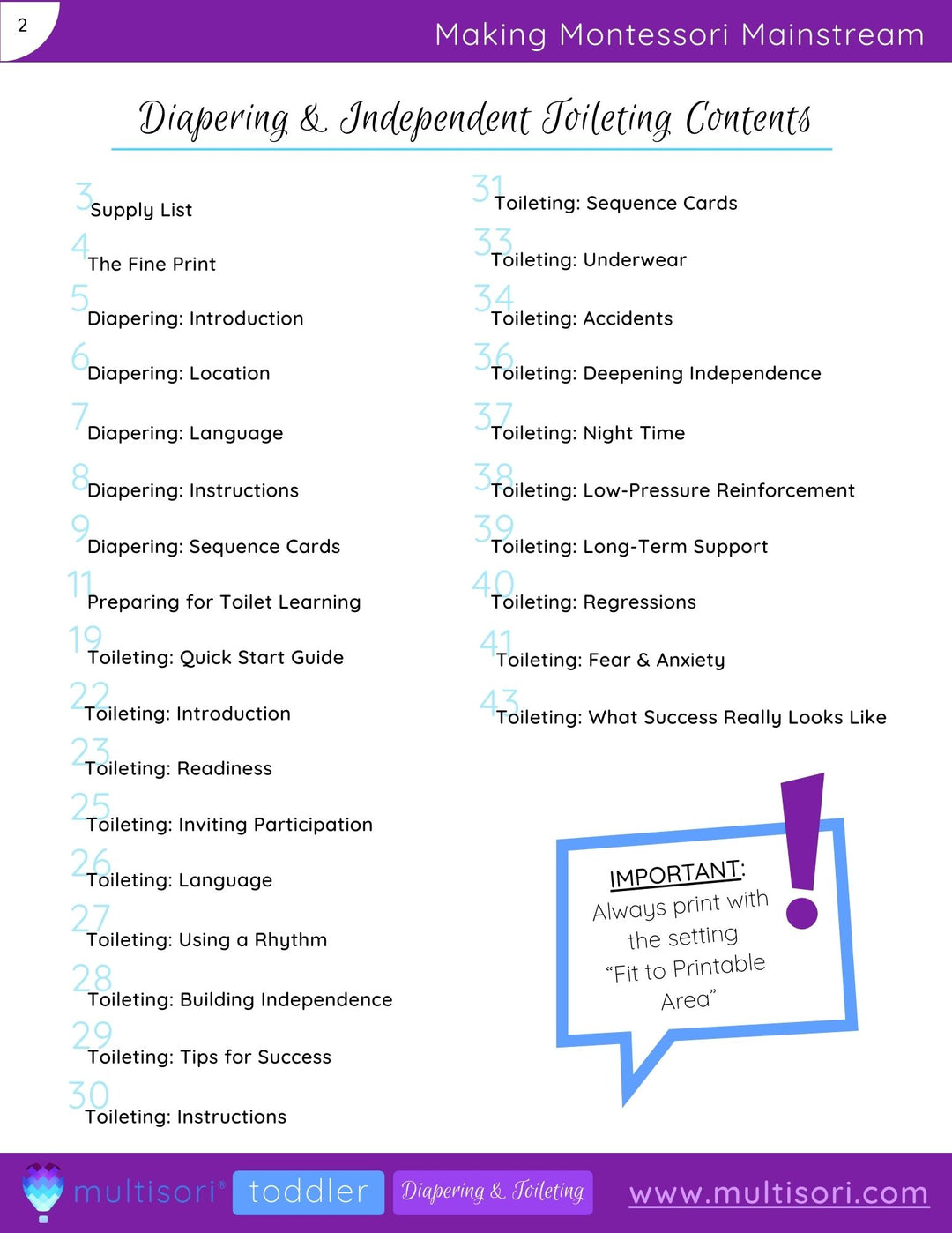 Montessori Toddler Diapering and Toilet Learning (Potty Training) Guide