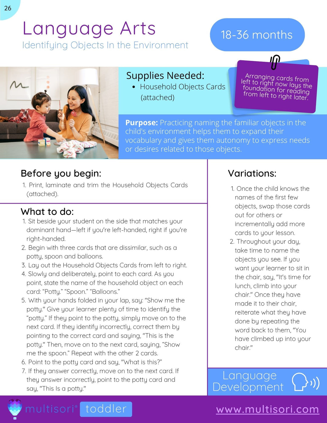 Montessori Toddler Language Arts Curriculum (Ages 18-36 months)