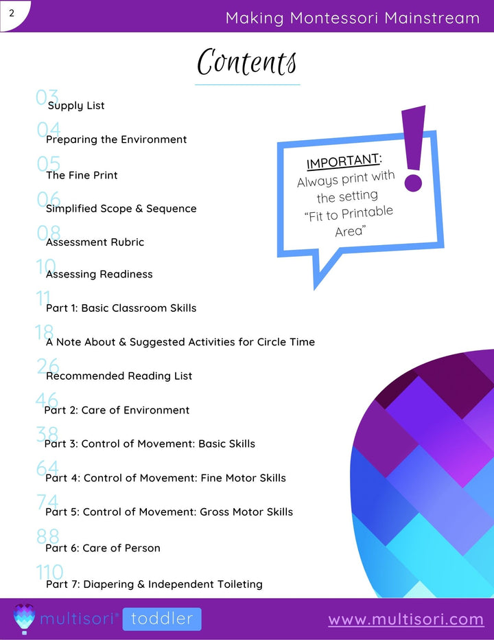 Complete Montessori Toddler Curriculum (Ages 18-36 months)