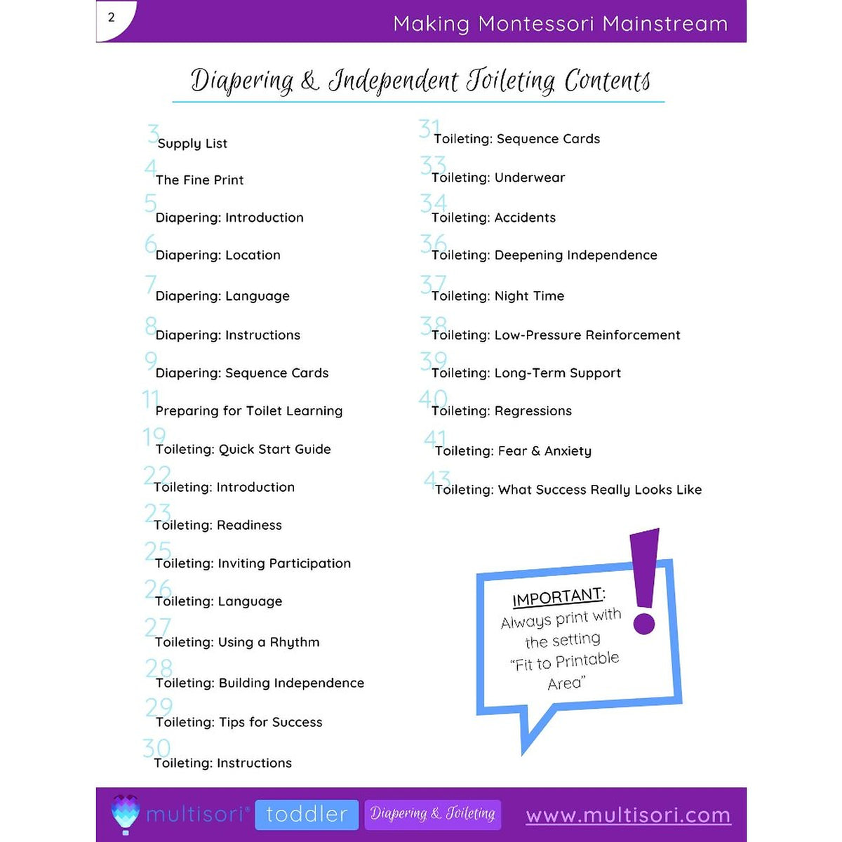 Montessori Toddler Diapering and Toilet Learning (Potty Training) Guide
