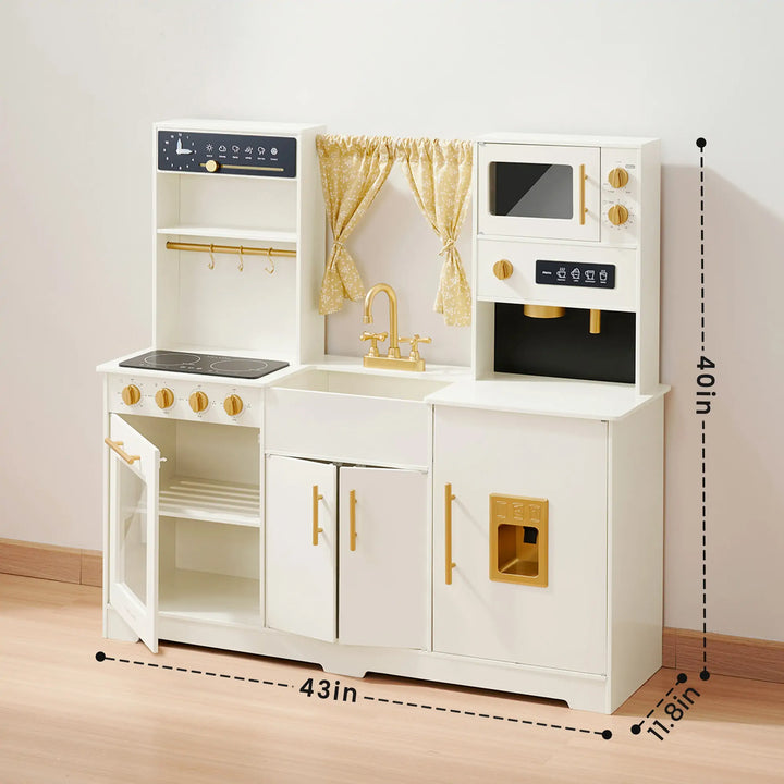Iconic Wooden Play Kitchen – Cream Pretend Cooking Set for Kids