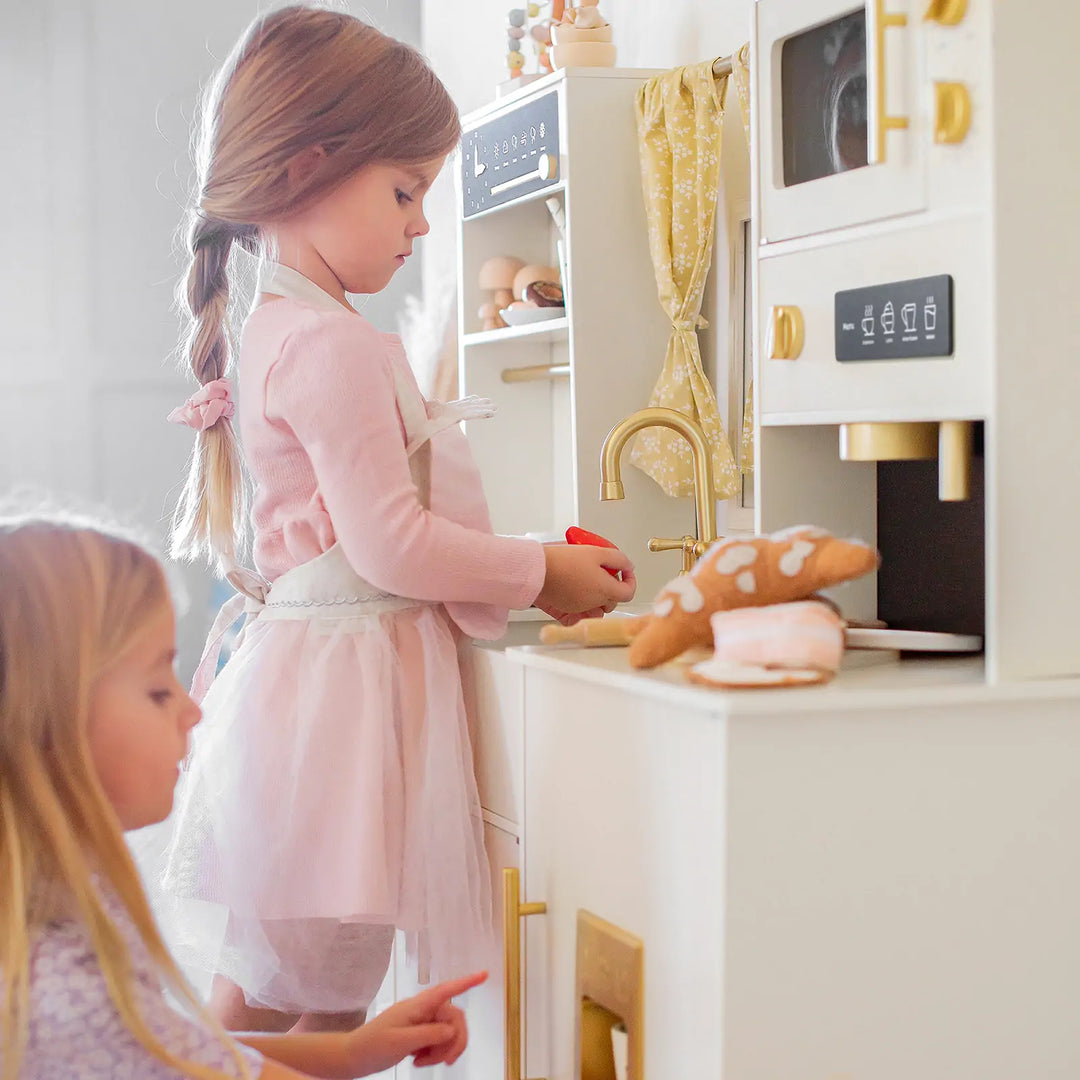 Iconic Wooden Play Kitchen – Cream Pretend Cooking Set for Kids