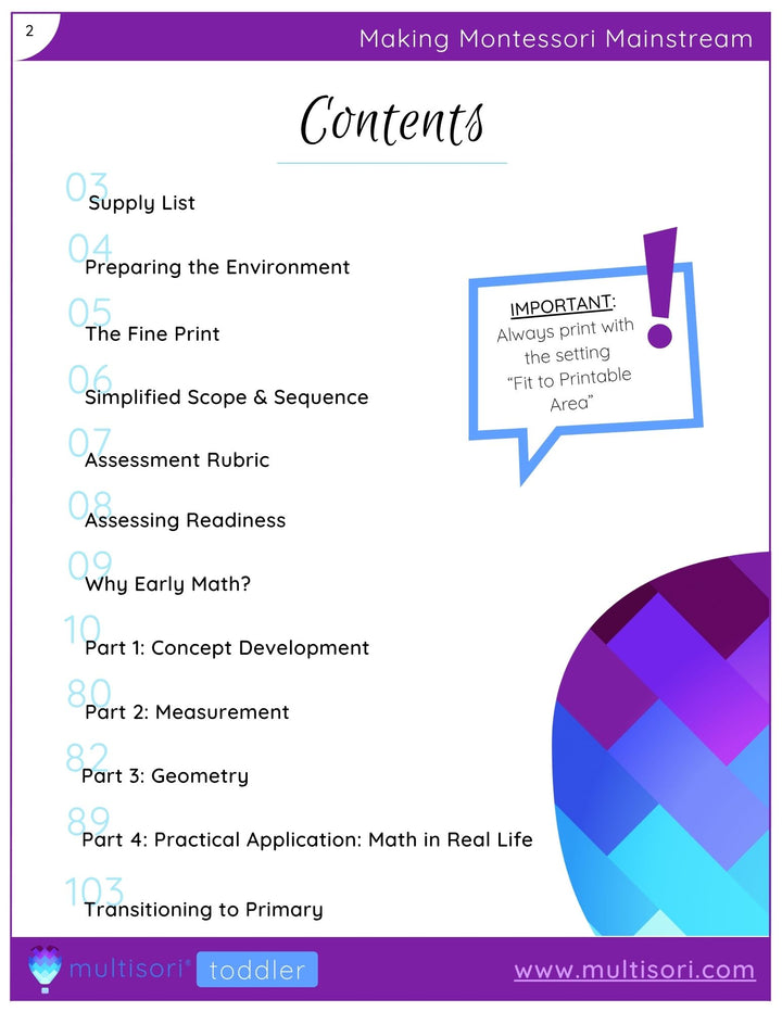 Montessori Toddler Early Math Curriculum (Ages 18-36 Months)