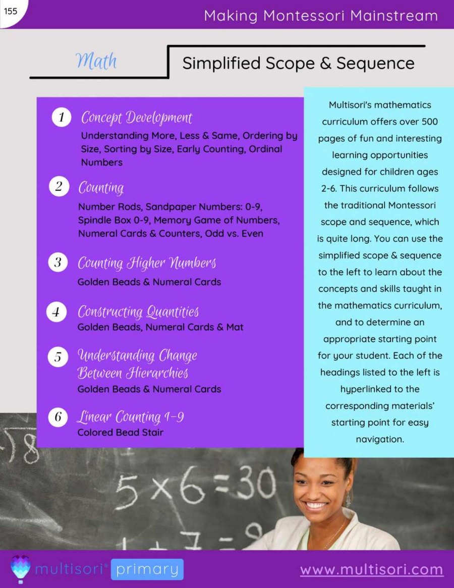 Sample page: the simplified Mathematics scope and sequence